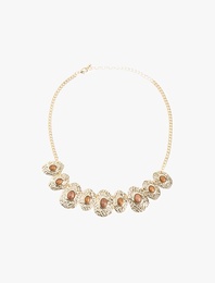 Çelik Karışımlı Dokulu Taş Detaylı Kolye