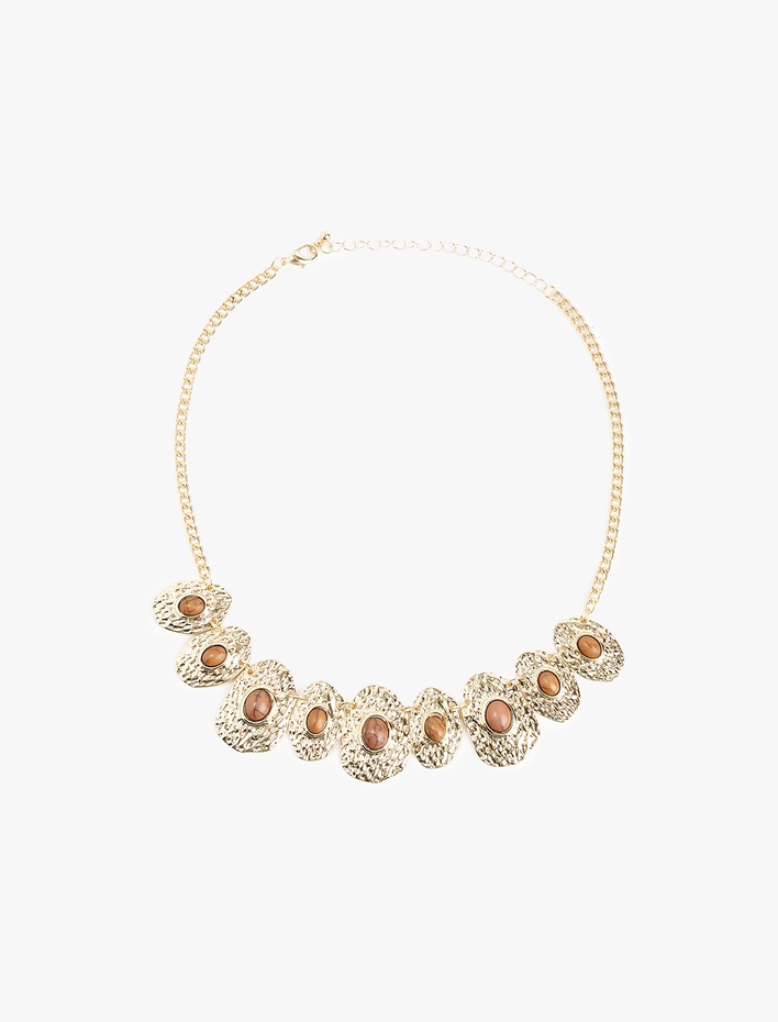 Kadın Çelik Karışımlı Dokulu Taş Detaylı Kolye