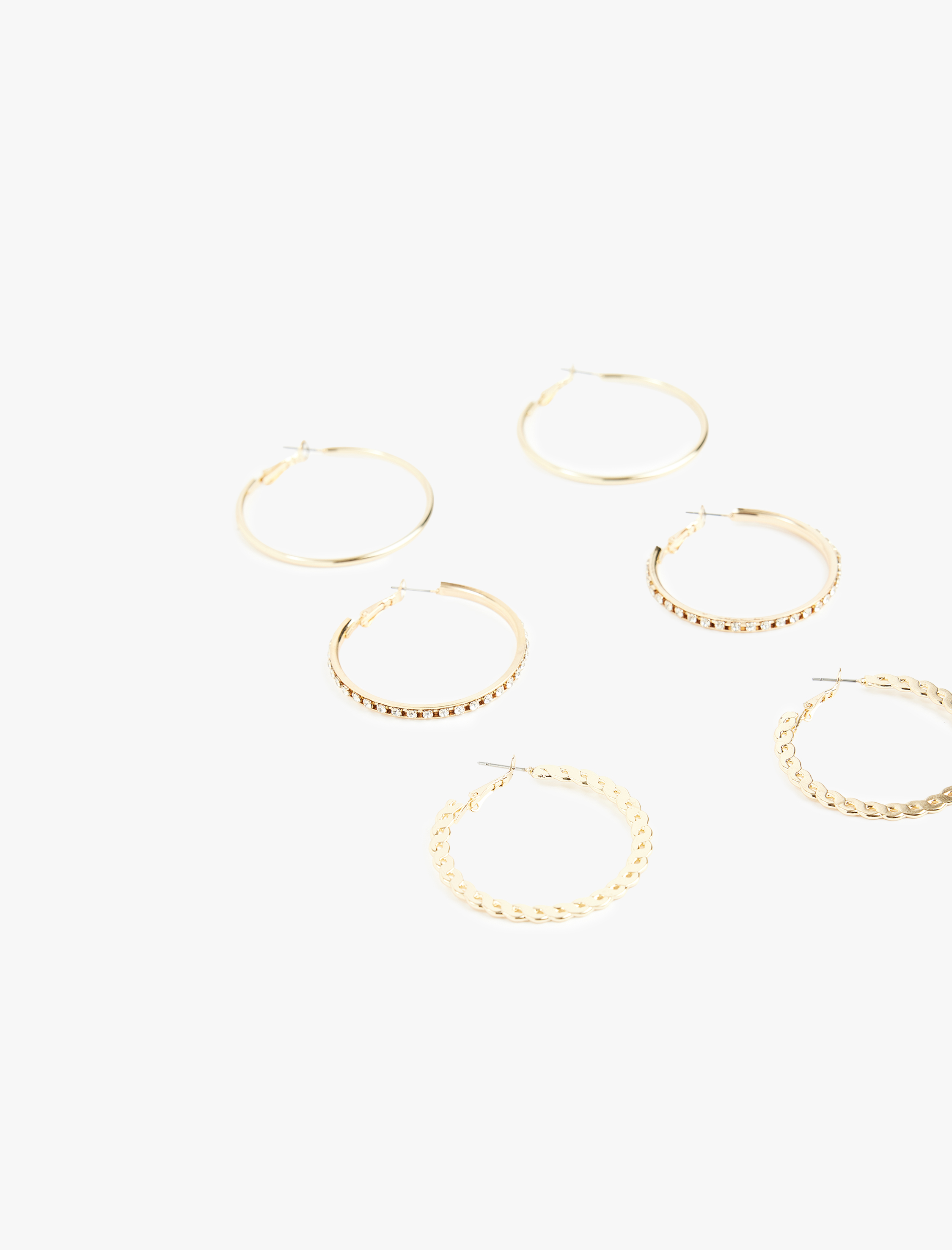  Kadın Taşlı Çelik 3'lü Halka Küpe Seti