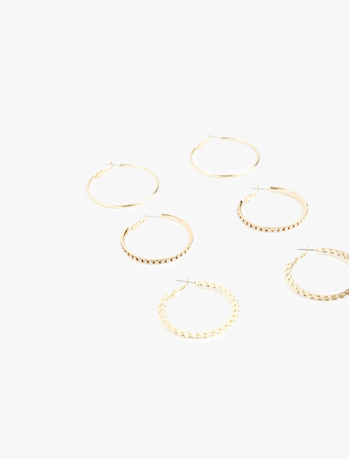 Kadın Taşlı Çelik 3'lü Halka Küpe Seti