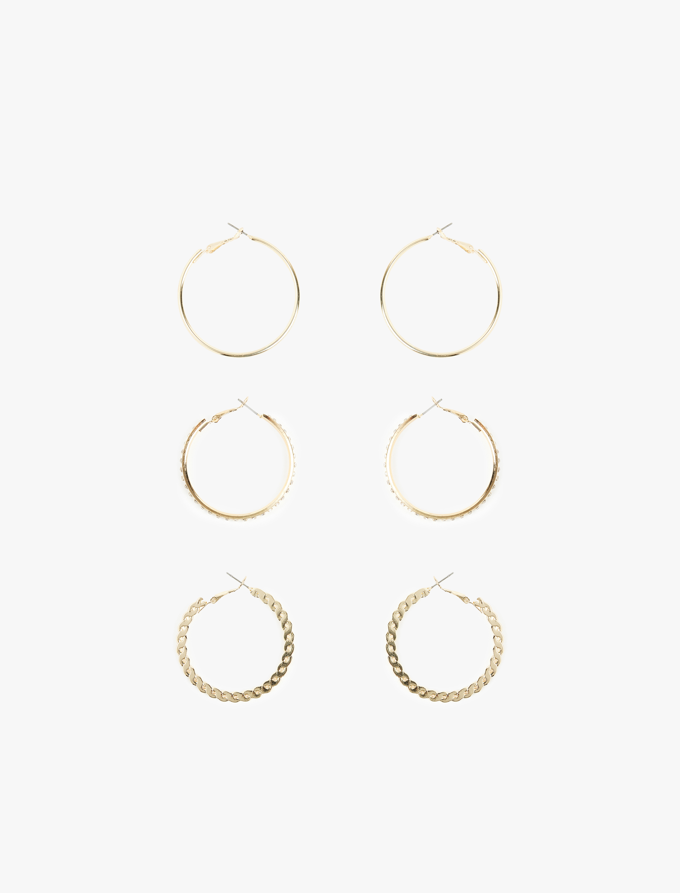  Kadın Taşlı Çelik 3'lü Halka Küpe Seti