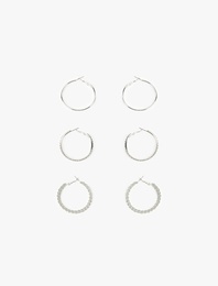 Taşlı Çelik 3'lü Halka Küpe Seti