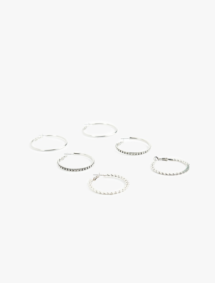 Kadın Taşlı Çelik 3'lü Halka Küpe Seti