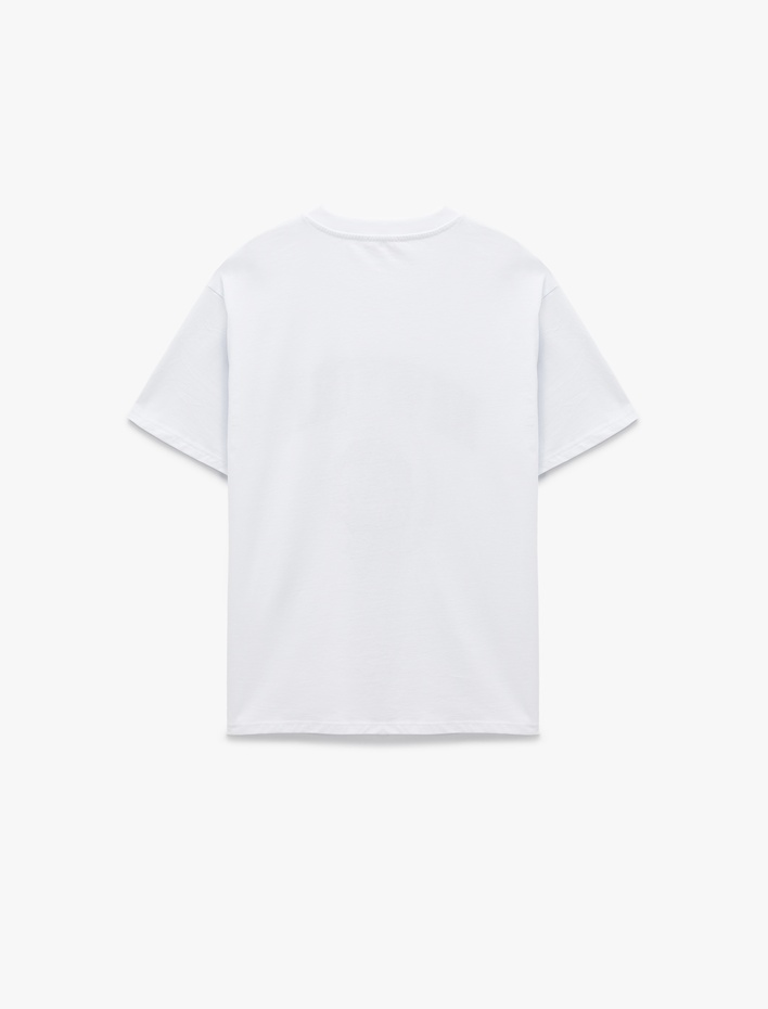  Kısa Kollu Bisiklet Yaka Pamuklu Oversize Baskılı Tişört