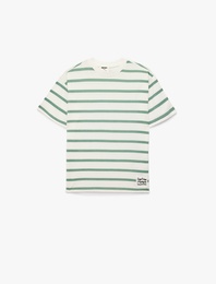 Kısa Kollu Bisiklet Yaka Pamuklu Çizgili Tişört