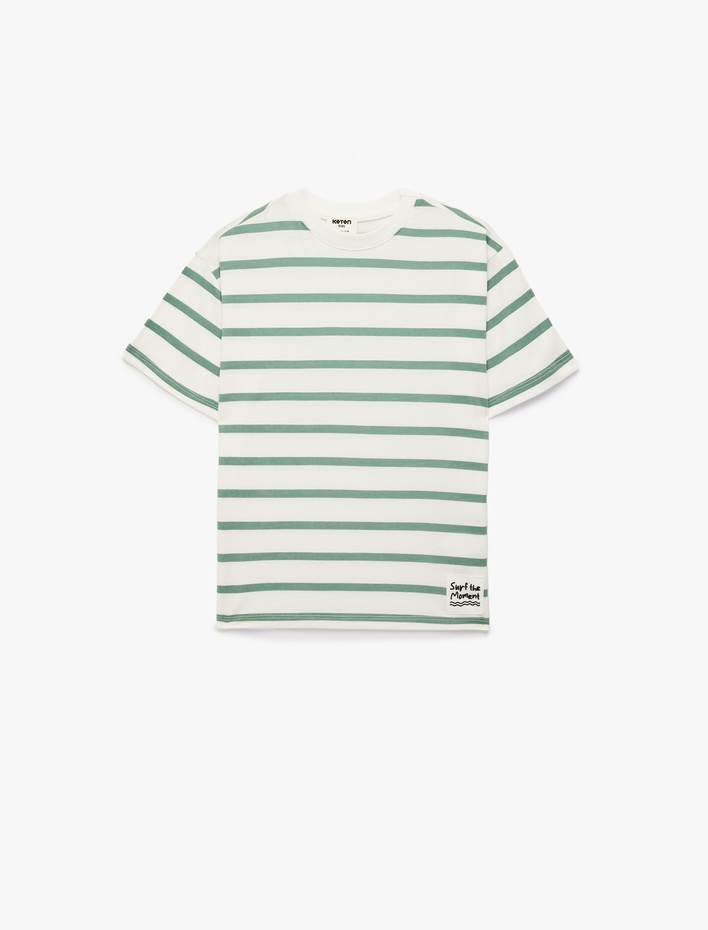 Erkek Çocuk Kısa Kollu Bisiklet Yaka Pamuklu Çizgili Tişört