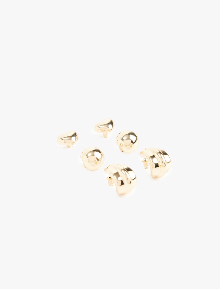 Kadın Kalpli 3'lü Top ve Halka Küpe Seti