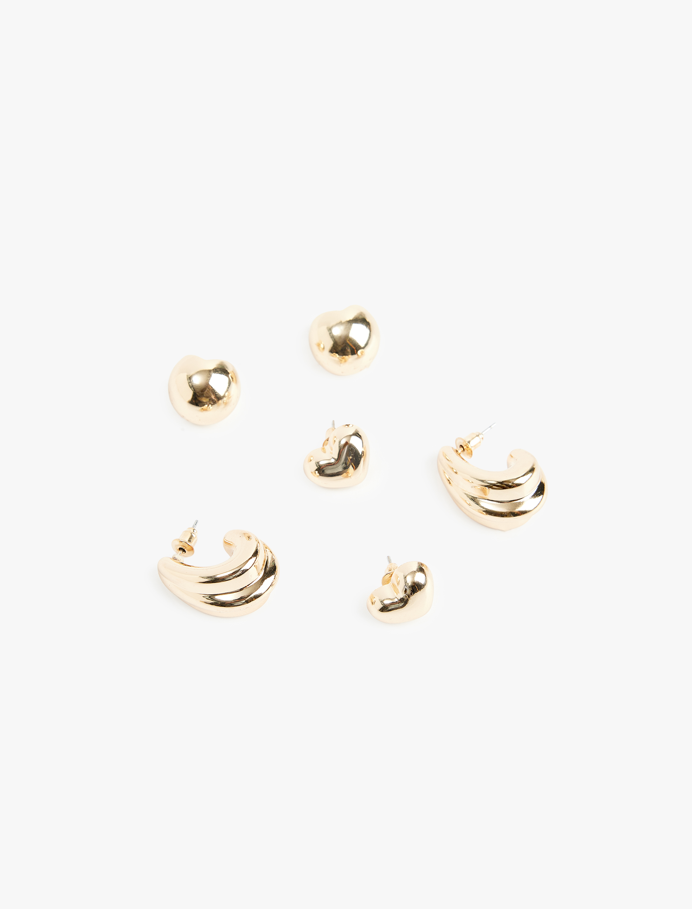  Kadın Kalpli 3'lü Top ve Halka Küpe Seti