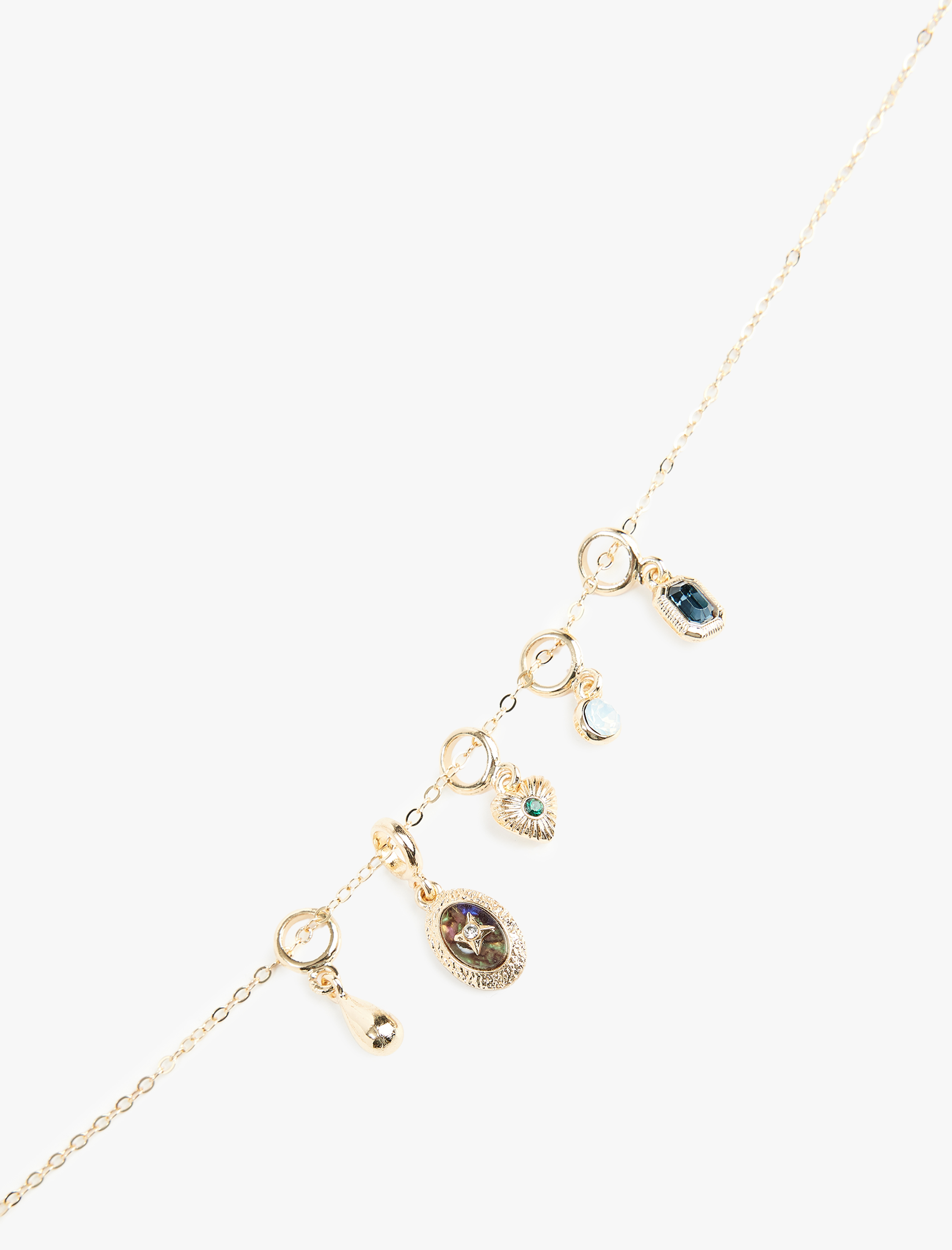  Kadın Çok Renkli Çelik Karışımlı Çoklu Charmlı Kolye