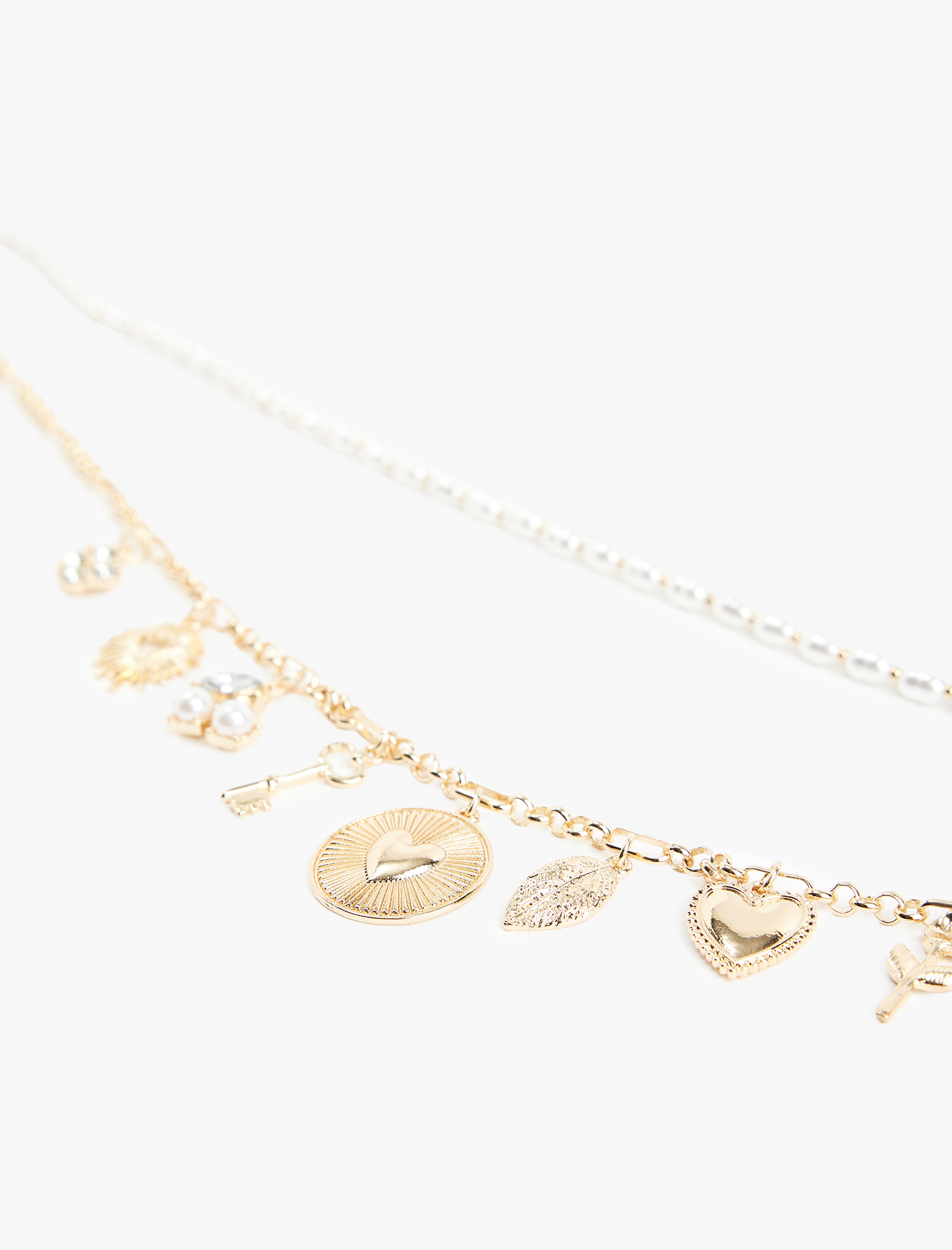  Kadın Çelik Karışımlı Kalpli Charmlı İnci Çoklu Kolye