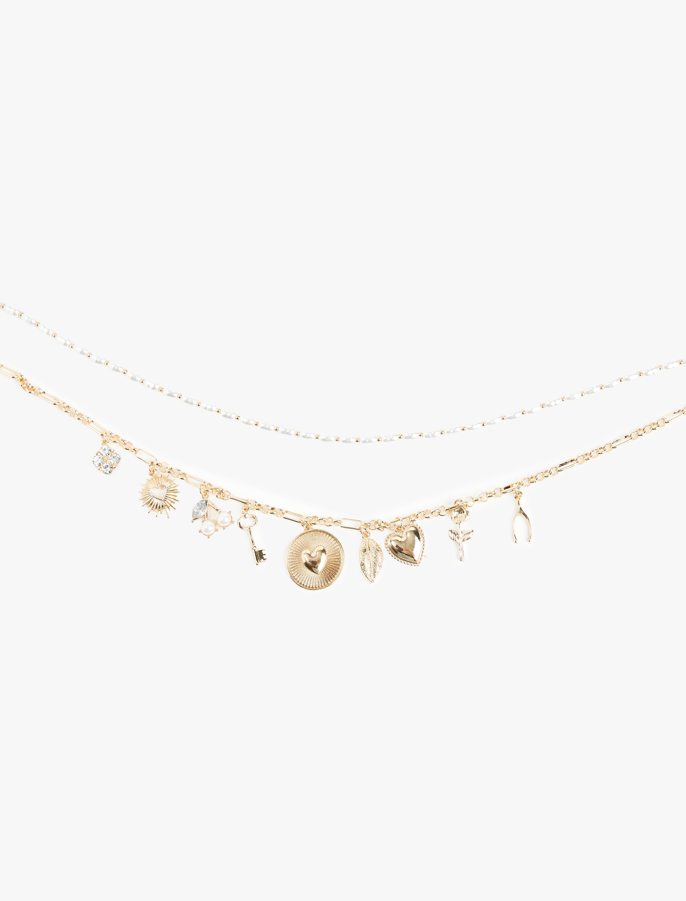  Kadın Çelik Karışımlı Kalpli Charmlı İnci Çoklu Kolye