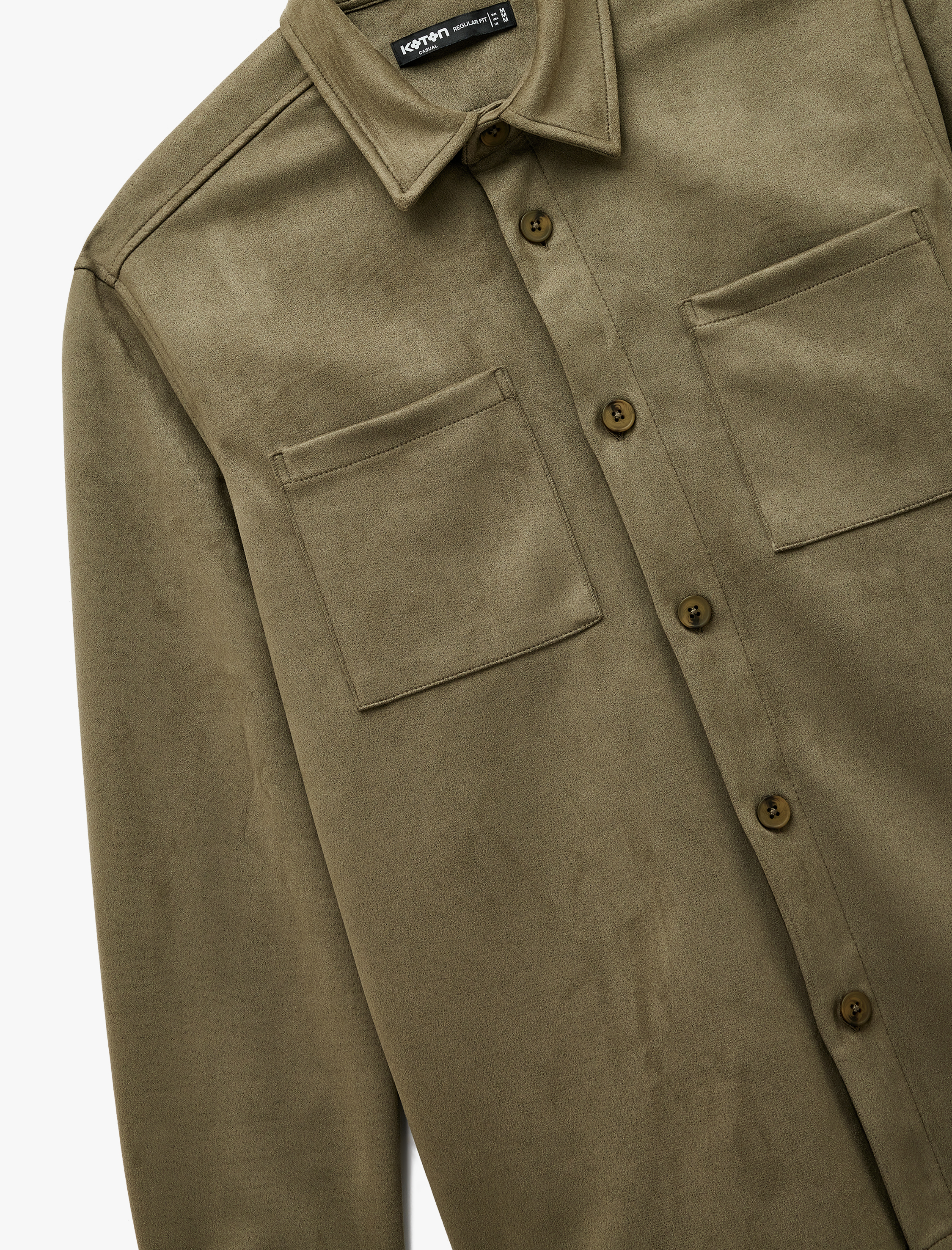   Regular Fit Uzun Kollu Cep Detaylı Klasik Yaka Suni Süet Gömlek