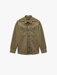 Regular Fit Uzun Kollu Cep Detaylı Klasik Yaka Suni Süet Gömlek