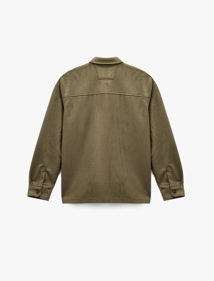  Regular Fit Uzun Kollu Cep Detaylı Klasik Yaka Suni Süet Gömlek