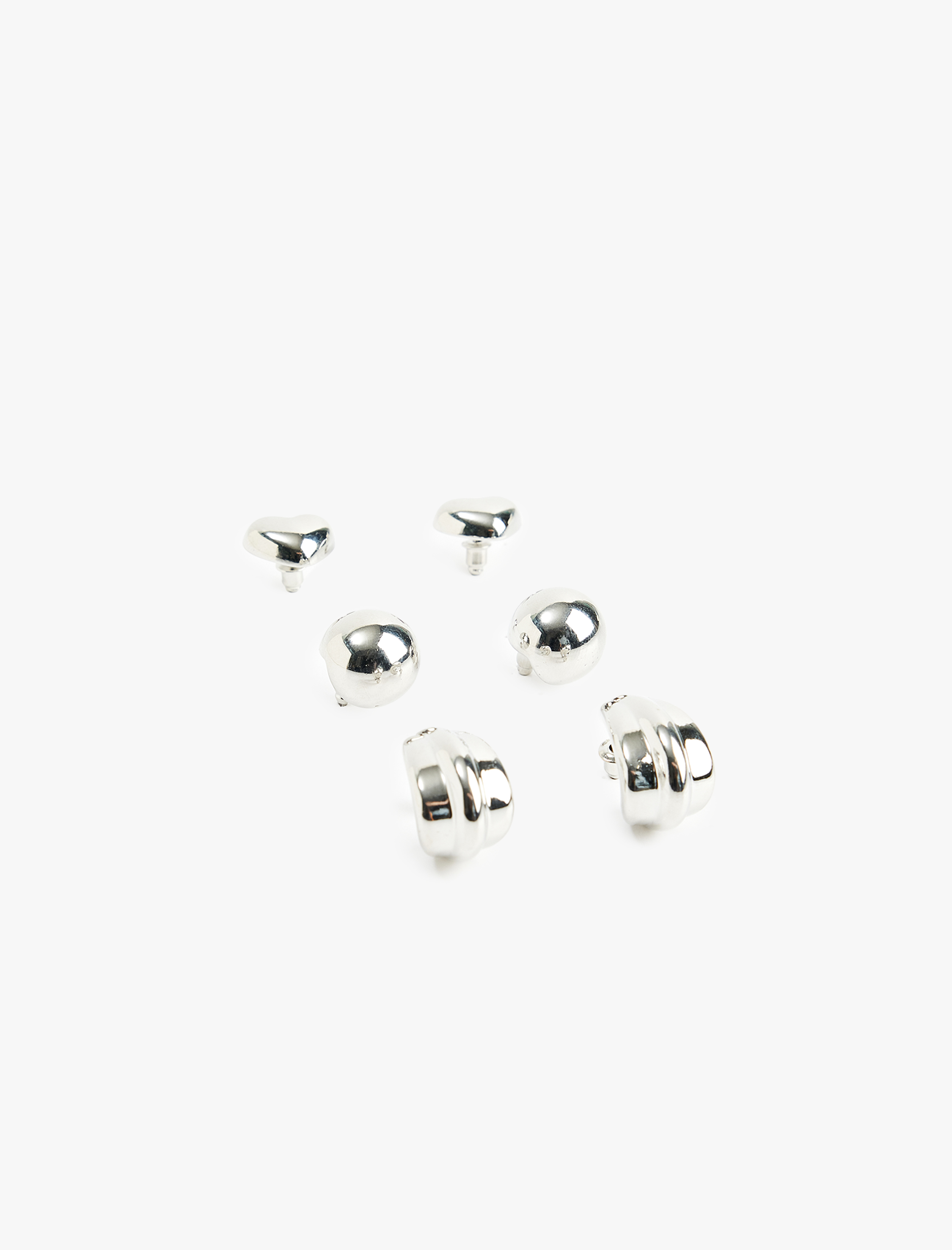  Kadın Kalpli 3'lü Top ve Halka Küpe Seti