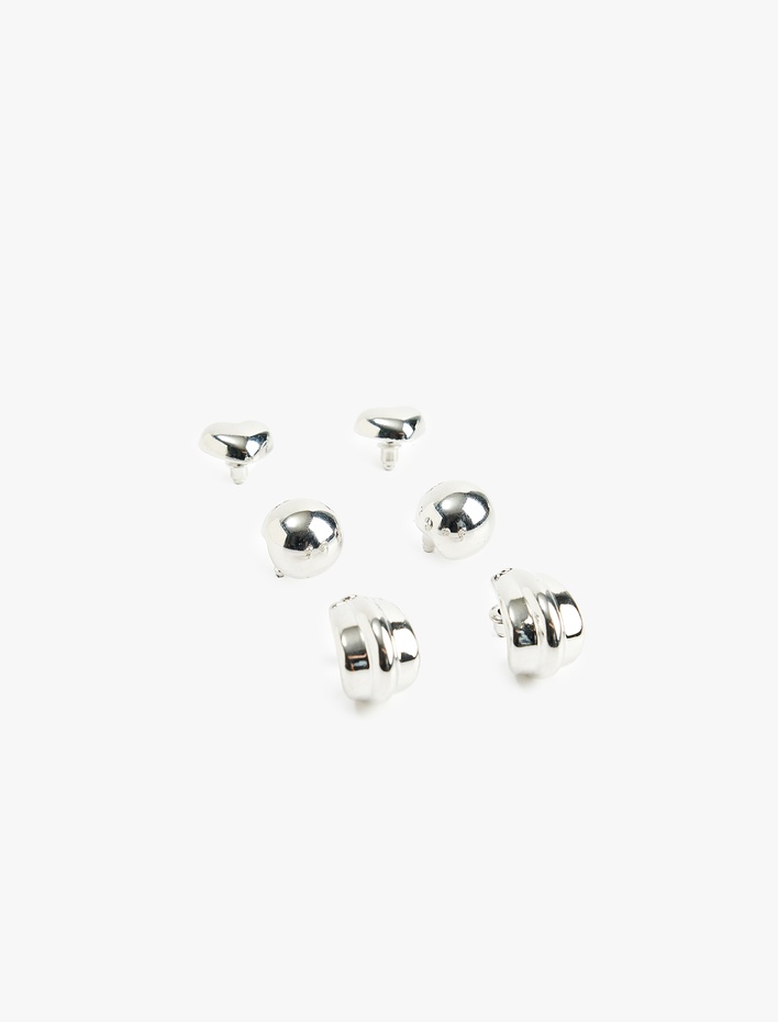 Kadın Kalpli 3'lü Top ve Halka Küpe Seti