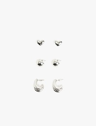 Kalpli 3'lü Top ve Halka Küpe Seti