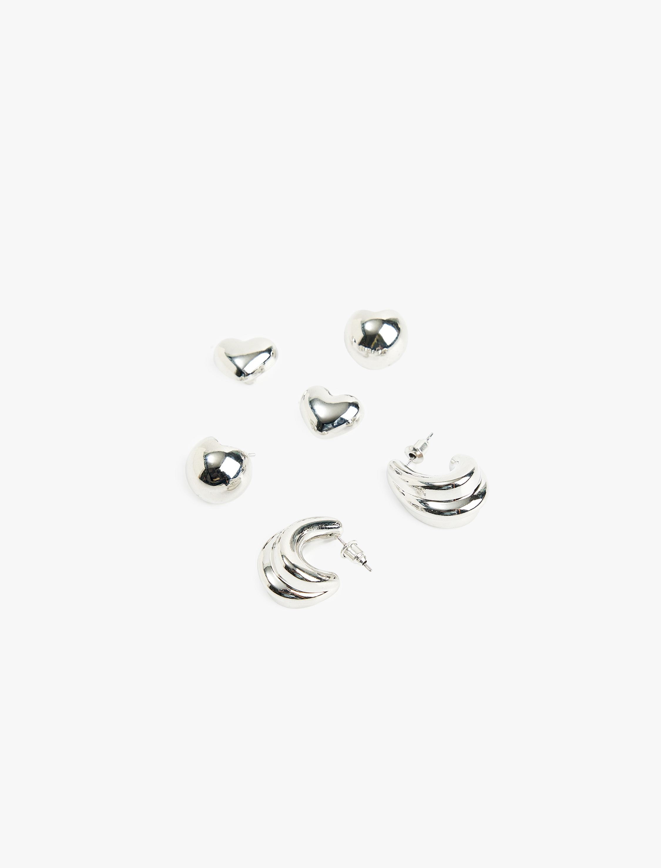  Kadın Kalpli 3'lü Top ve Halka Küpe Seti