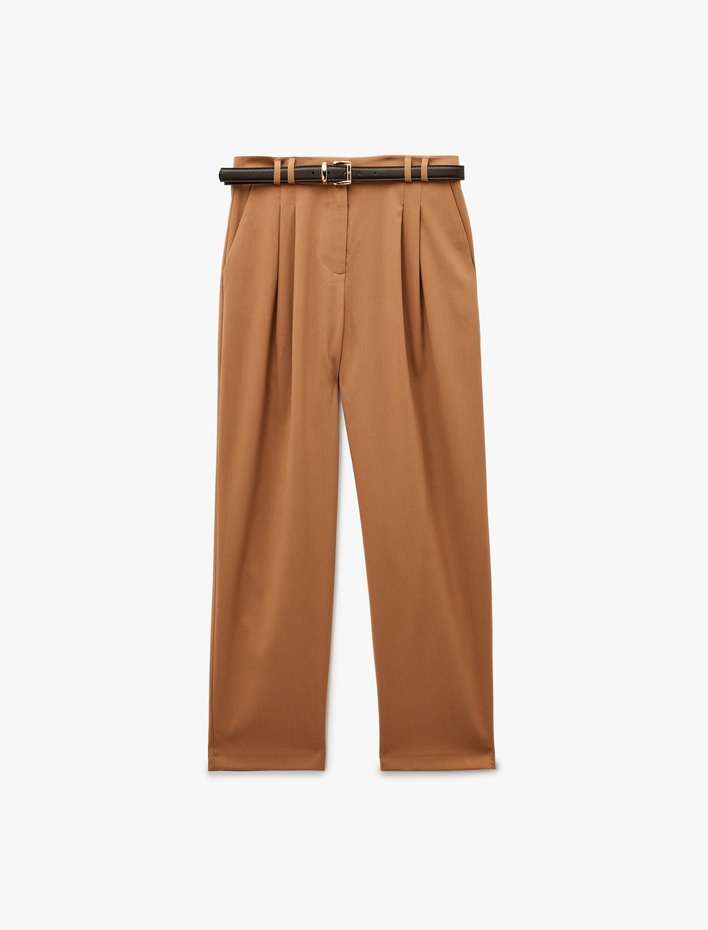  Cepli Pile Detaylı Kemerli Havuç Pantolon