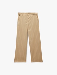 Koton X Sima Tarkan - Cepli Düz Paça Çizgili Kumaş Pantolon