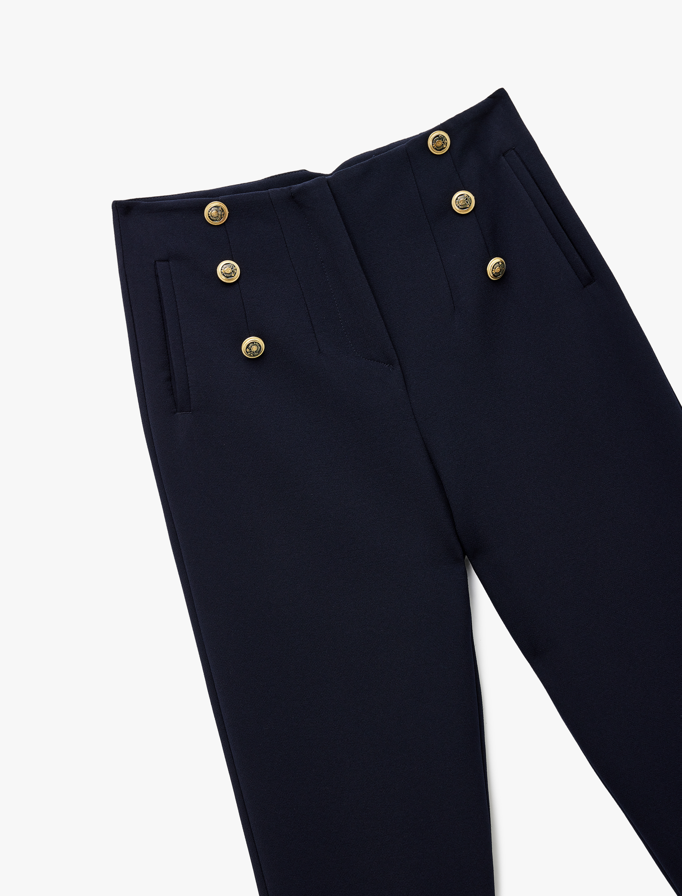   Cepli Yüksek Bel Düğme Detaylı Slim Fit Düz Paça Kumaş Pantolon