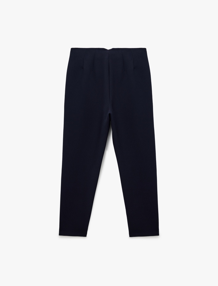  Cepli Yüksek Bel Düğme Detaylı Slim Fit Düz Paça Kumaş Pantolon