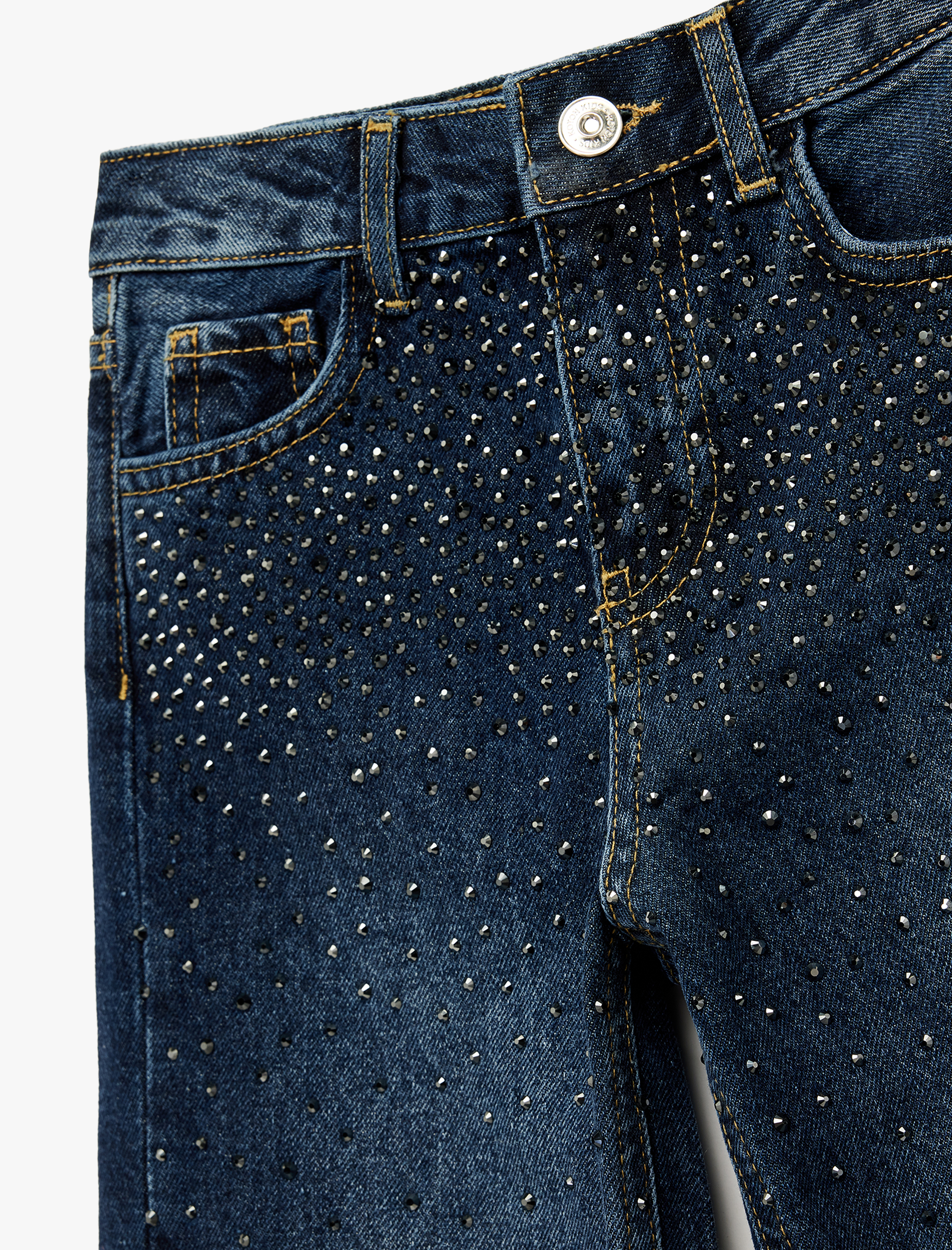  Kız Çocuk Pamuklu Taş Detaylı Geniş Paça Denim Pantolon