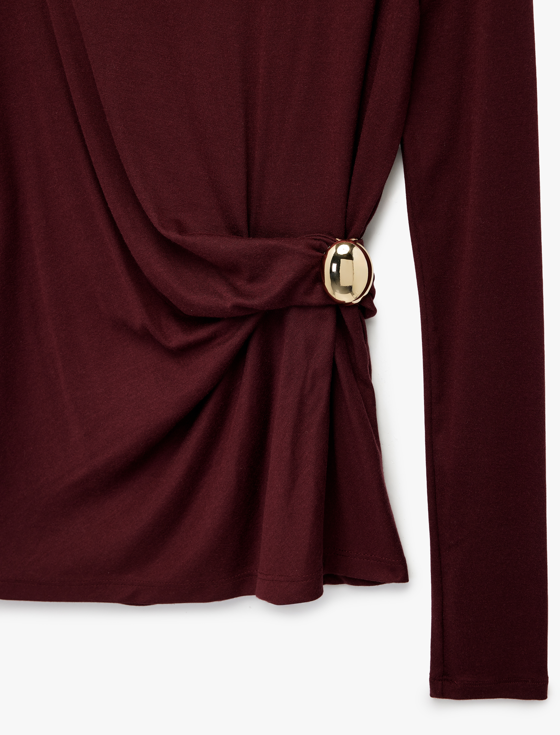   Koton X Melis Ağazat - Slim Fit Uzun Kollu Dik Yaka Aksesuar Detaylı Tişört