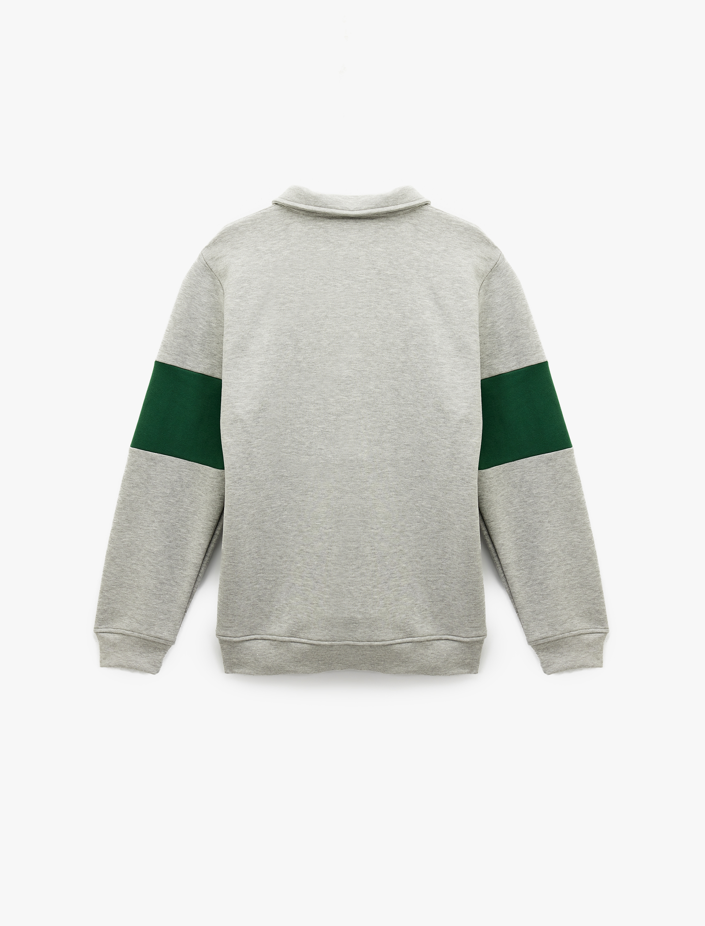   Regular Fit Renk Bloklu Yarım Fermuarlı Baskılı Polo Yaka Sweatshirt