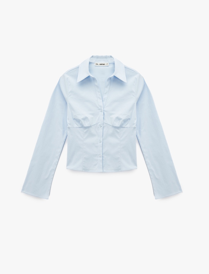  Slim Fit Düğmeli Klasik Yaka Uzun Kollu Gömlek