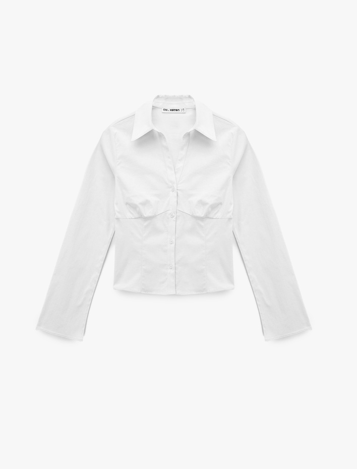  Slim Fit Düğmeli Klasik Yaka Uzun Kollu Gömlek