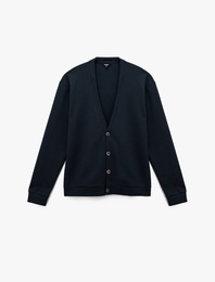 Regular Fit Uzun Kollu V Yaka Pamuklu Düğmeli Hırka