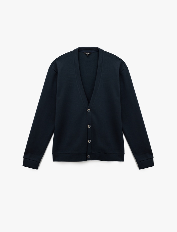  Regular Fit Uzun Kollu V Yaka Pamuklu Düğmeli Hırka