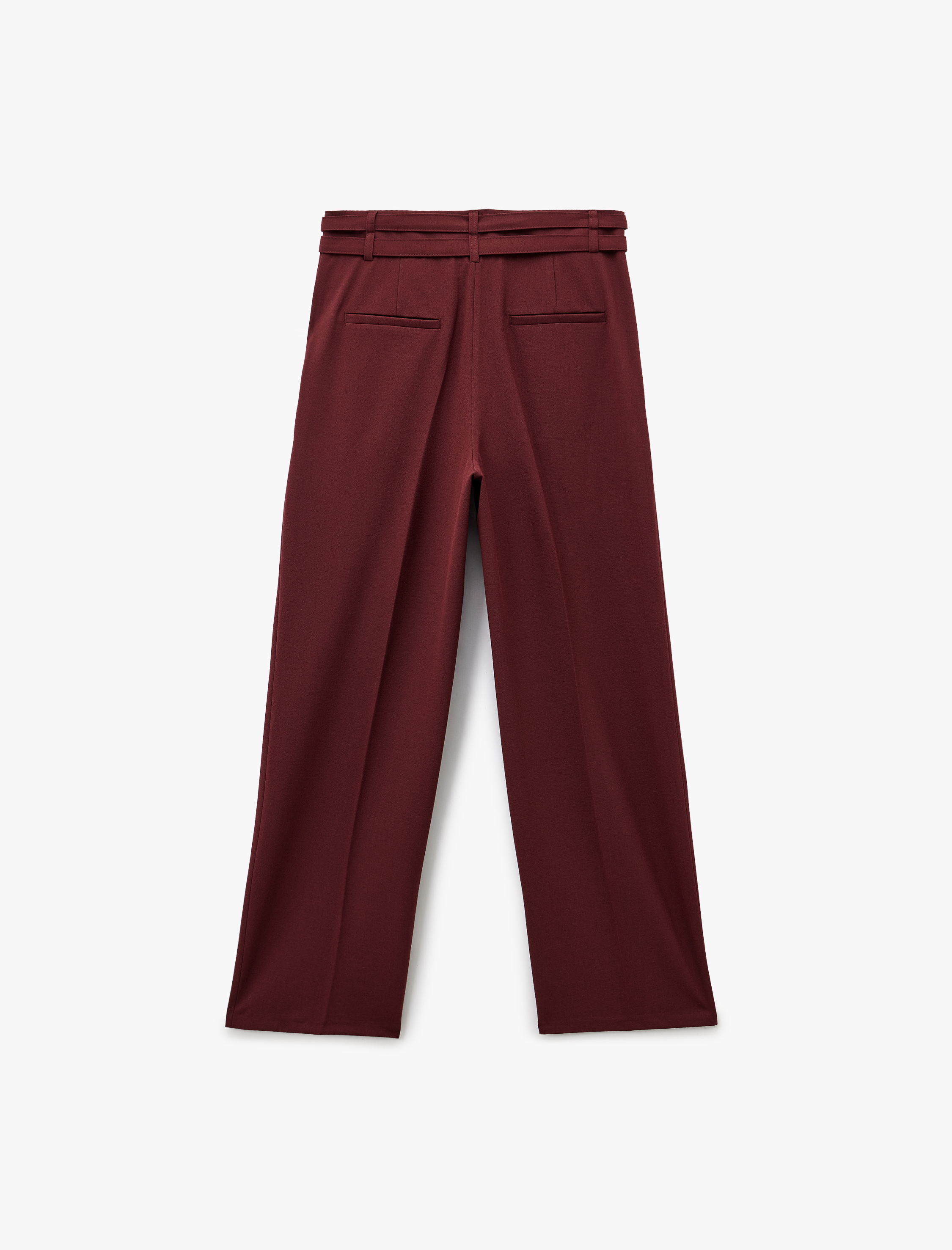   Cepli Çift Kemer Detaylı Düz Bol Paça Kumaş Pantolon