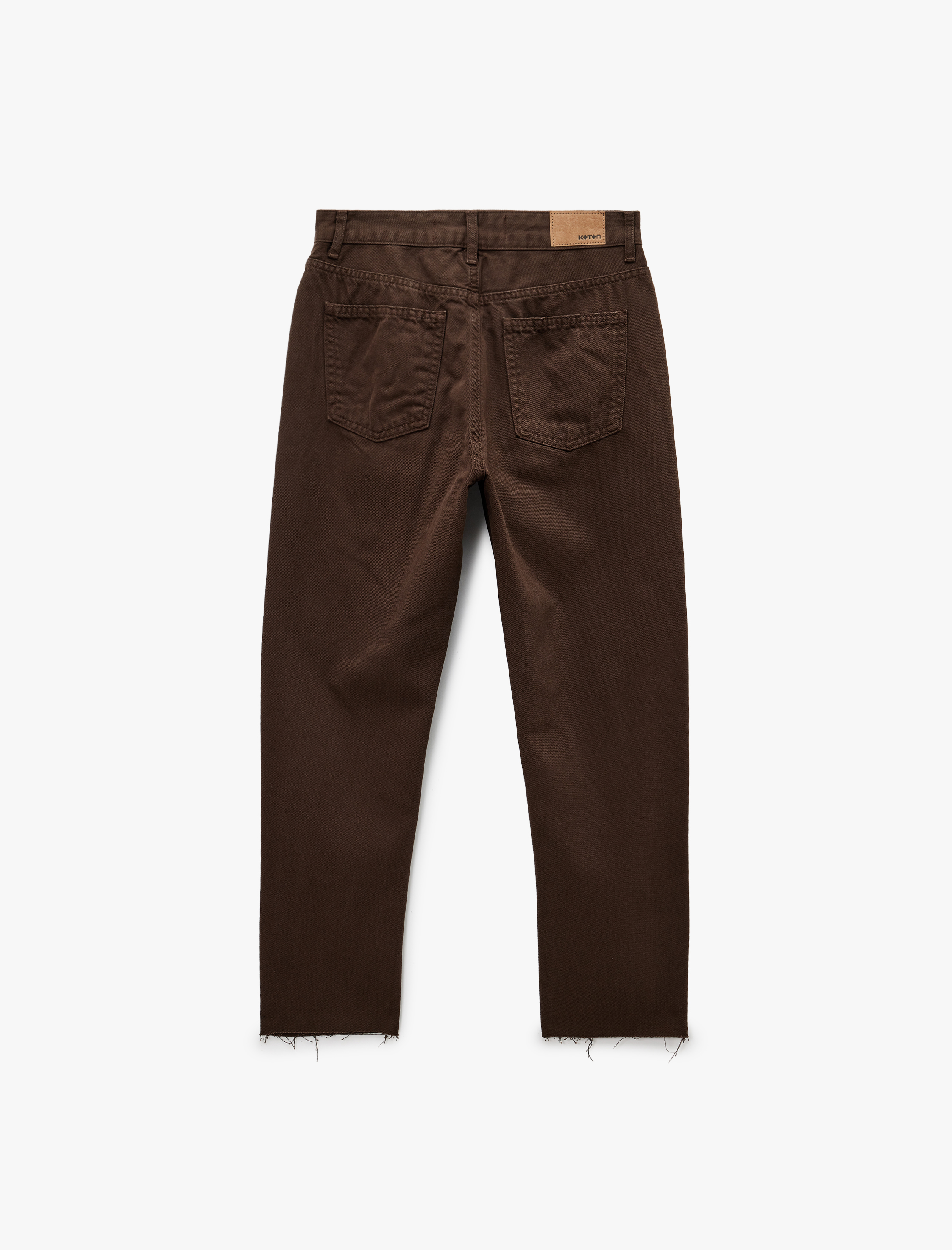   Düğmeli Cepli Yüksek Bel Pamuklu Düz Paça Mom Jean Pantolon -  Mom Jeans