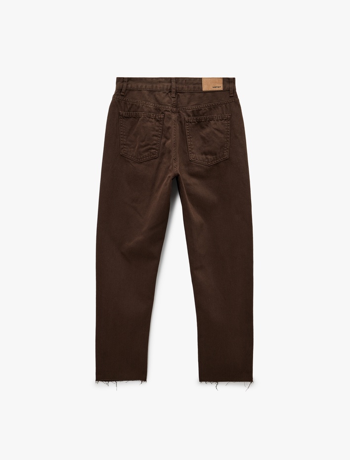  Düğmeli Cepli Yüksek Bel Pamuklu Düz Paça Mom Jean Pantolon -  Mom Jeans