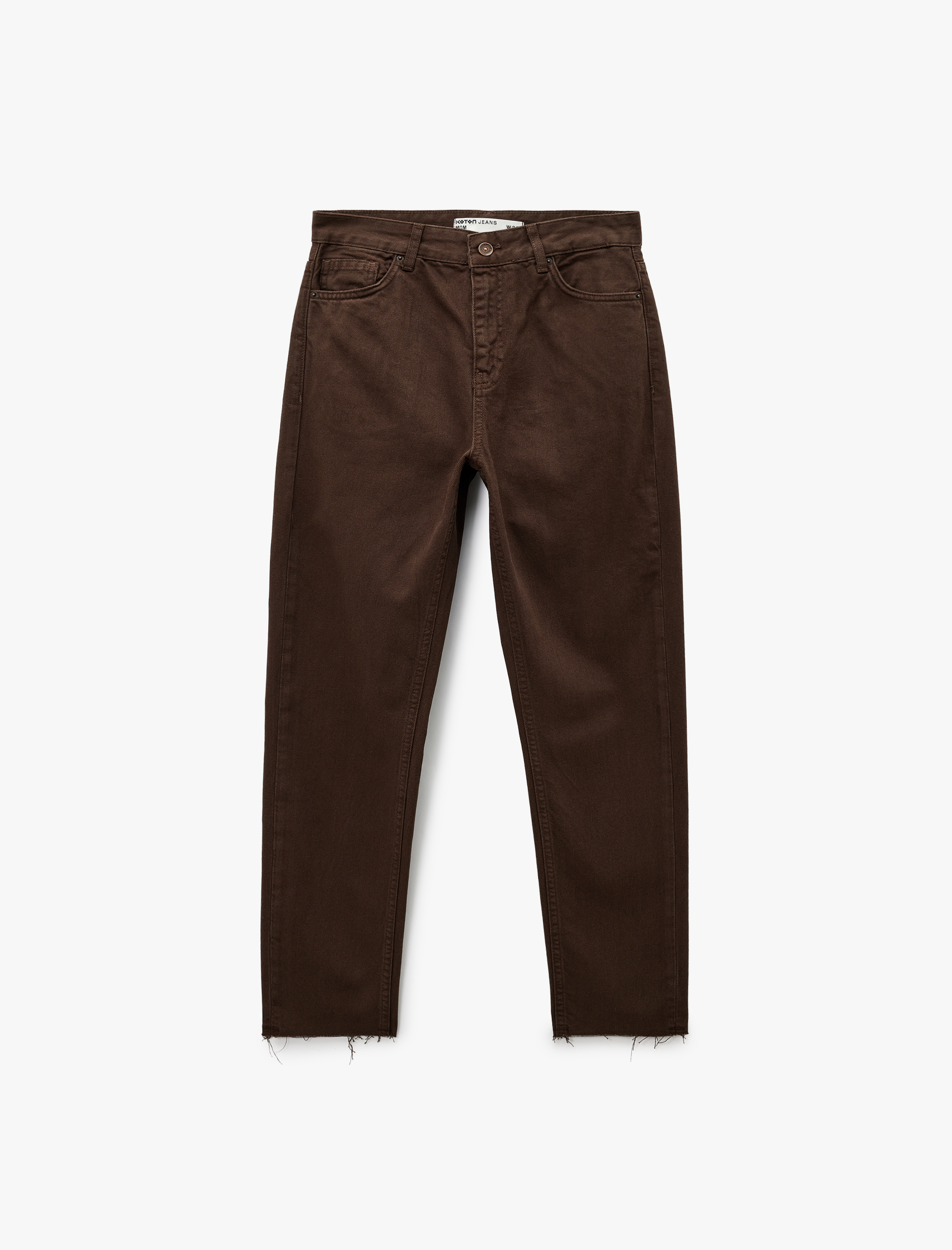   Düğmeli Cepli Yüksek Bel Pamuklu Düz Paça Mom Jean Pantolon -  Mom Jeans