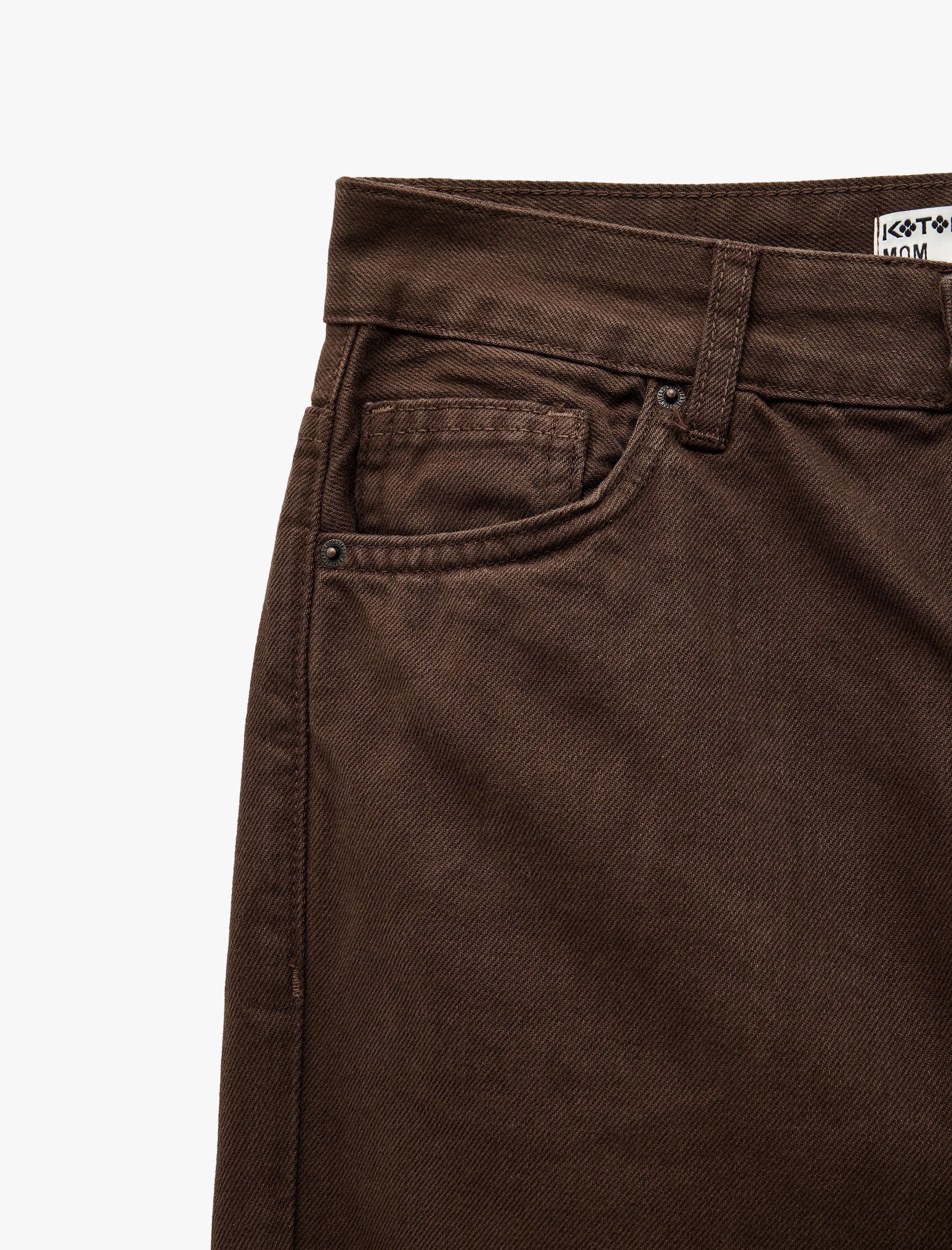   Düğmeli Cepli Yüksek Bel Pamuklu Düz Paça Mom Jean Pantolon -  Mom Jeans