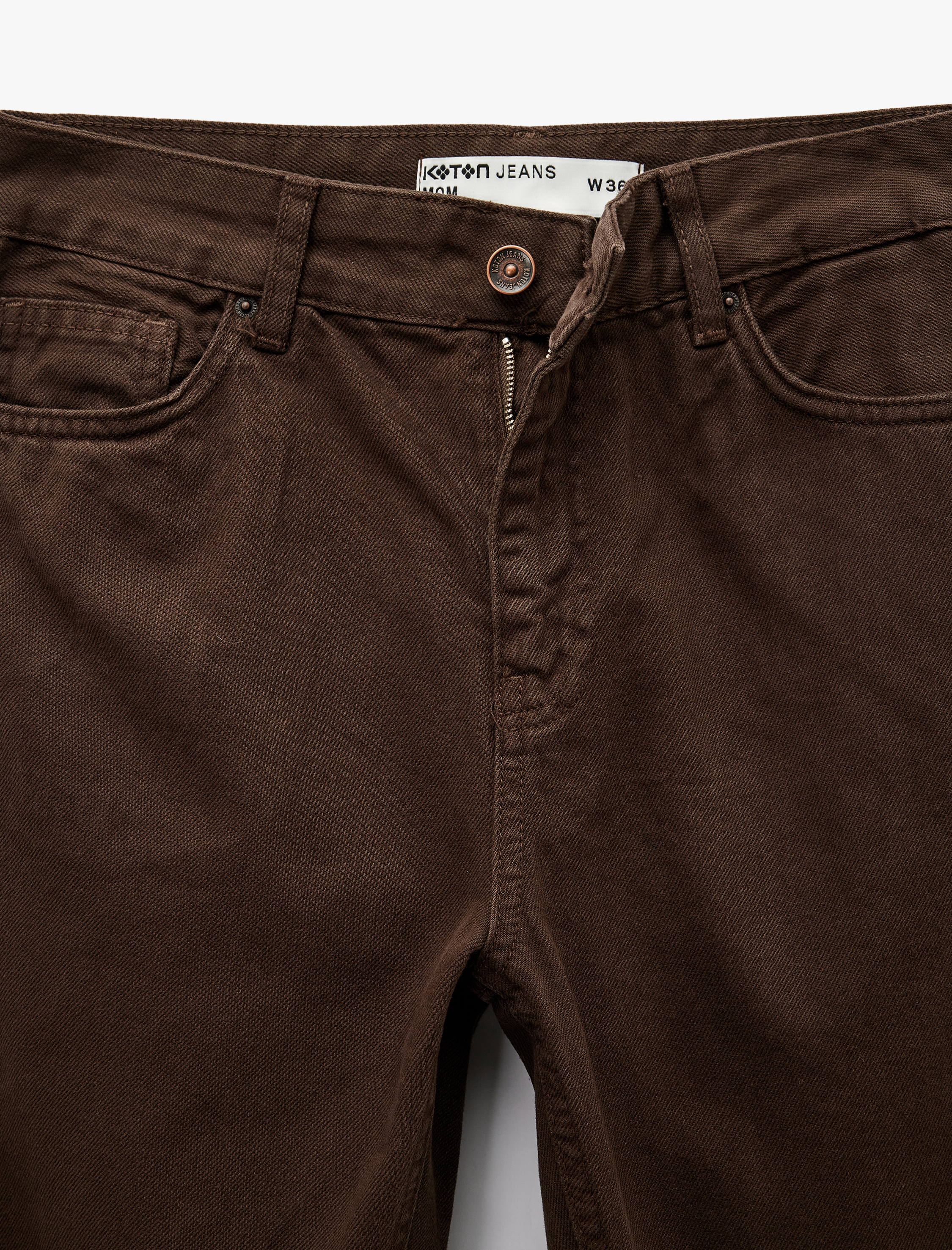   Düğmeli Cepli Yüksek Bel Pamuklu Düz Paça Mom Jean Pantolon -  Mom Jeans