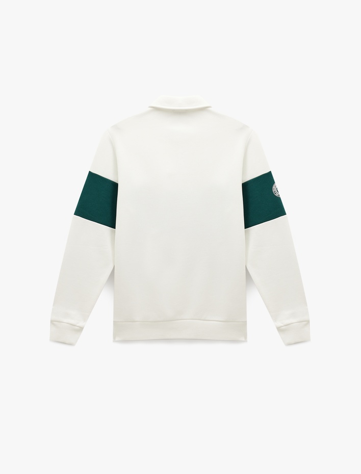  Regular Fit Renk Bloklu Baskılı Yarım Fermuarlı Polo Yaka Sweatshirt