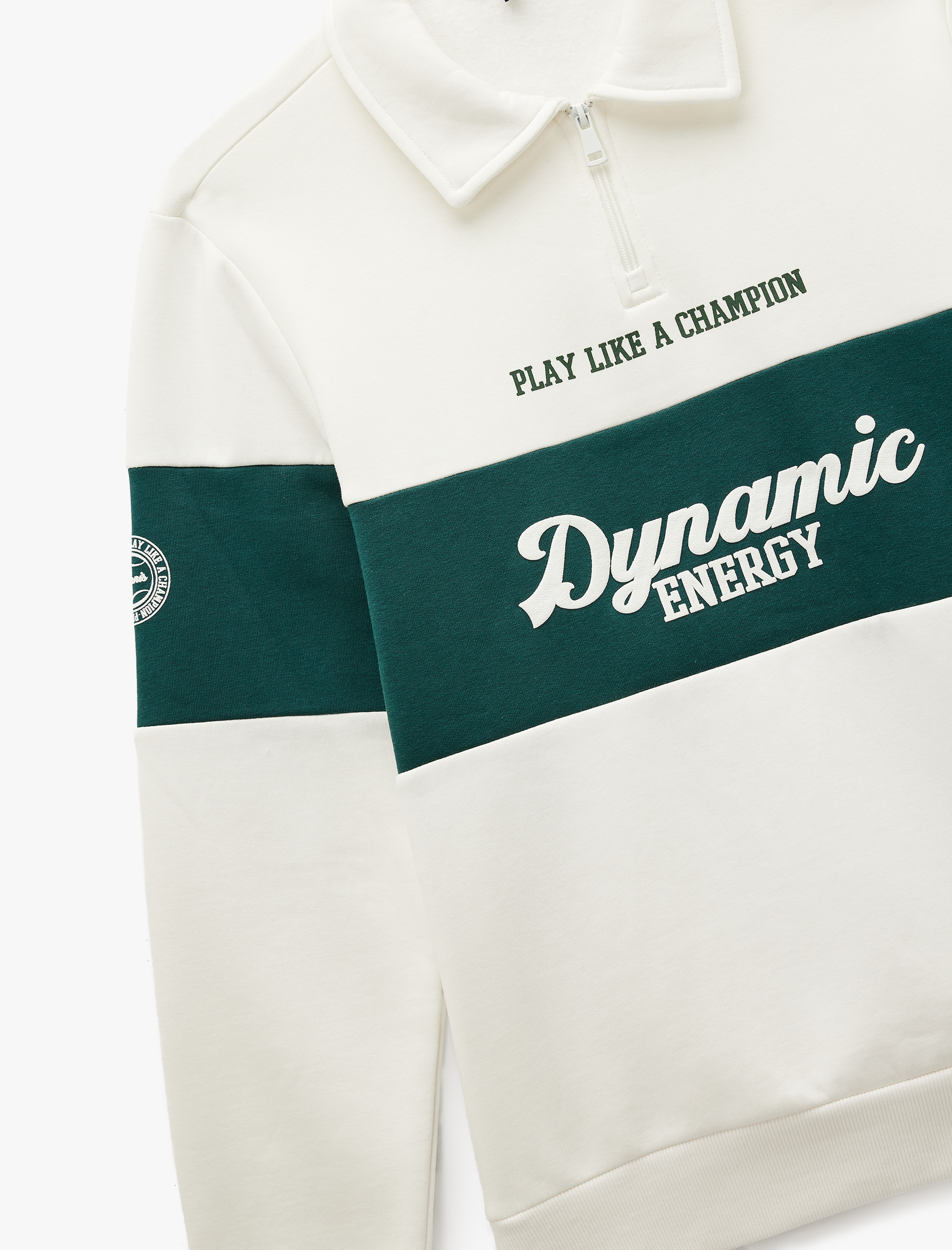   Regular Fit Renk Bloklu Baskılı Yarım Fermuarlı Polo Yaka Sweatshirt