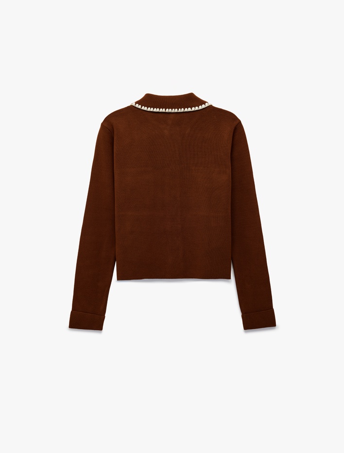  Koton X Melis Ağazat - Cepli Dikiş Detaylı Uzun Kollu Gömlek Yaka Triko Hırka