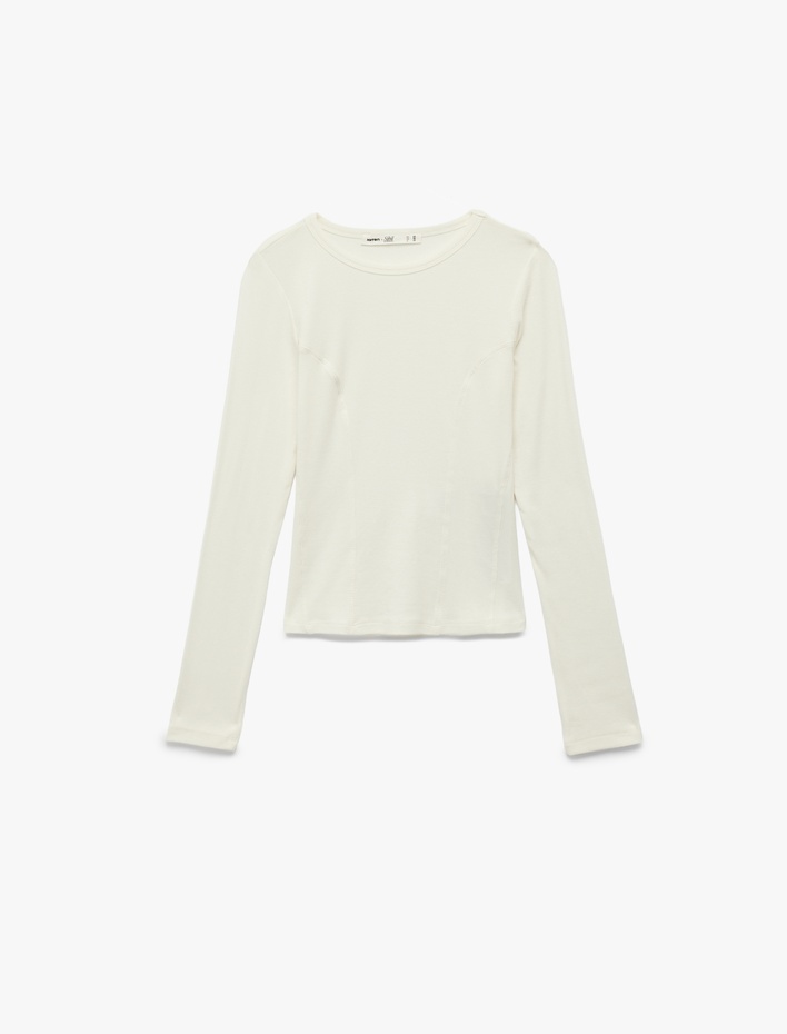  Koton X Sibil Çetinkaya - Slim Fit Yarı Transparan Uzun Kollu Bisiklet Yaka Bluz