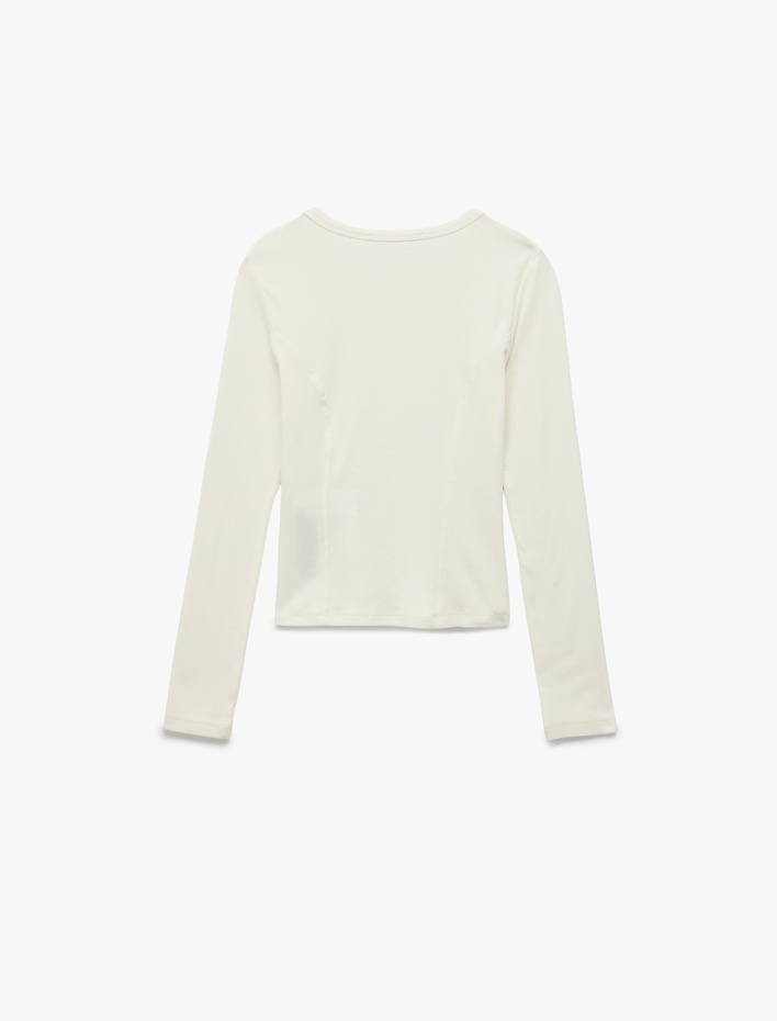  Koton X Sibil Çetinkaya - Slim Fit Yarı Transparan Uzun Kollu Bisiklet Yaka Bluz