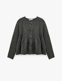 Düğmeli Uzun Kollu Bisiklet Yaka Volanlı Peplum Triko Hırka