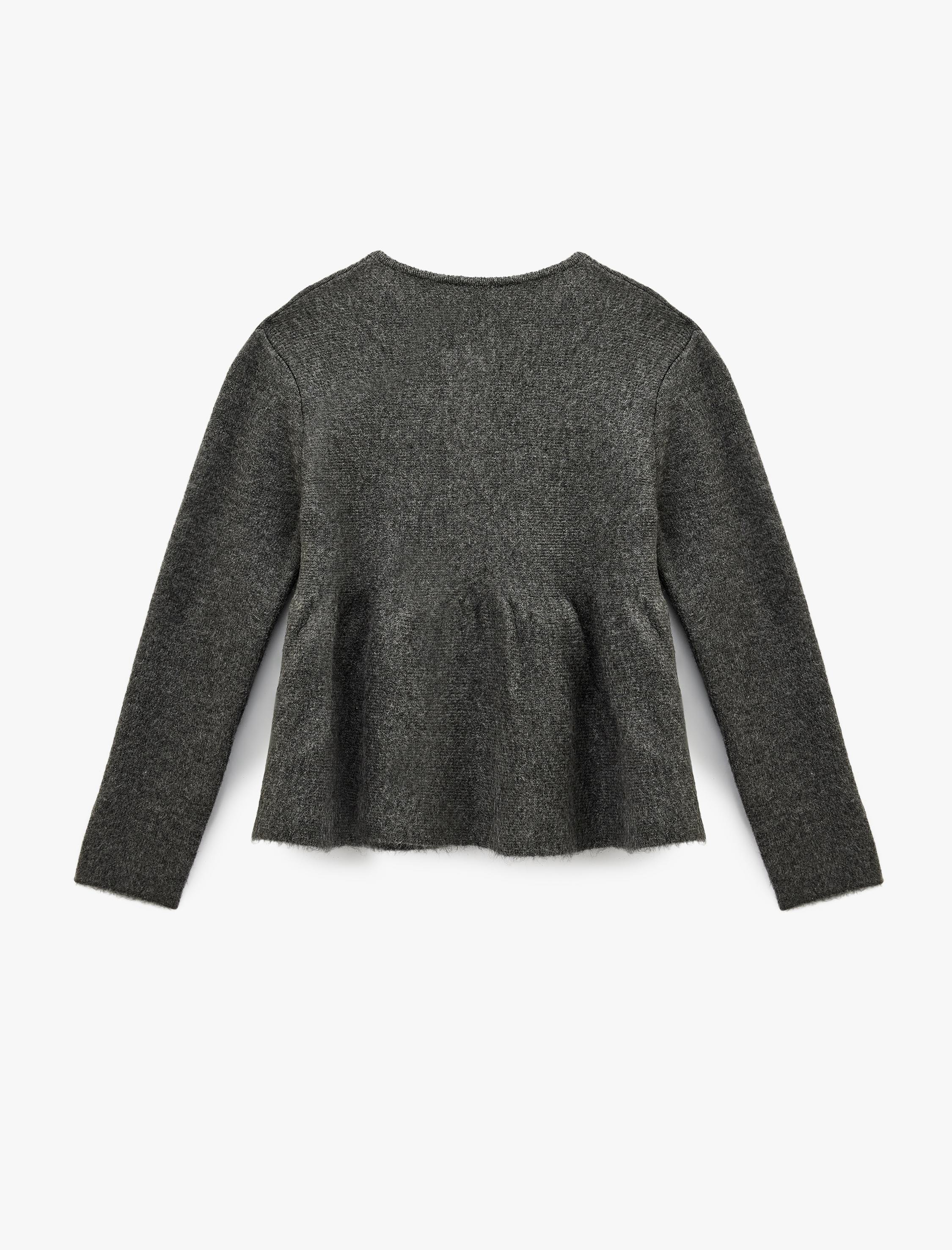   Düğmeli Uzun Kollu Bisiklet Yaka Volanlı Peplum Triko Hırka