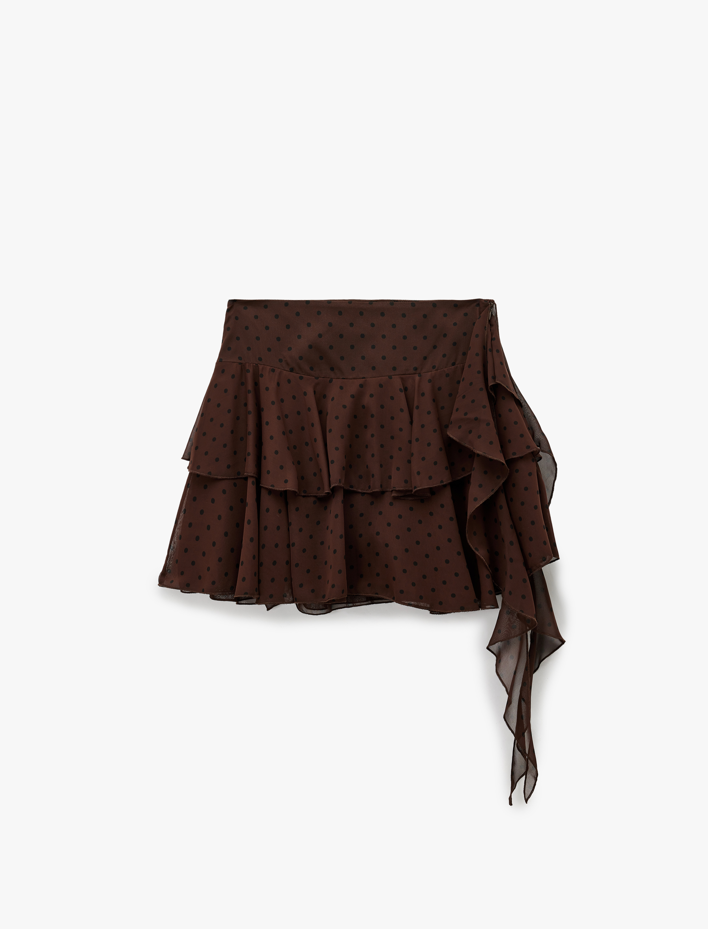   Katlı Volanlı Puantiyeli Mini Şifon Etek