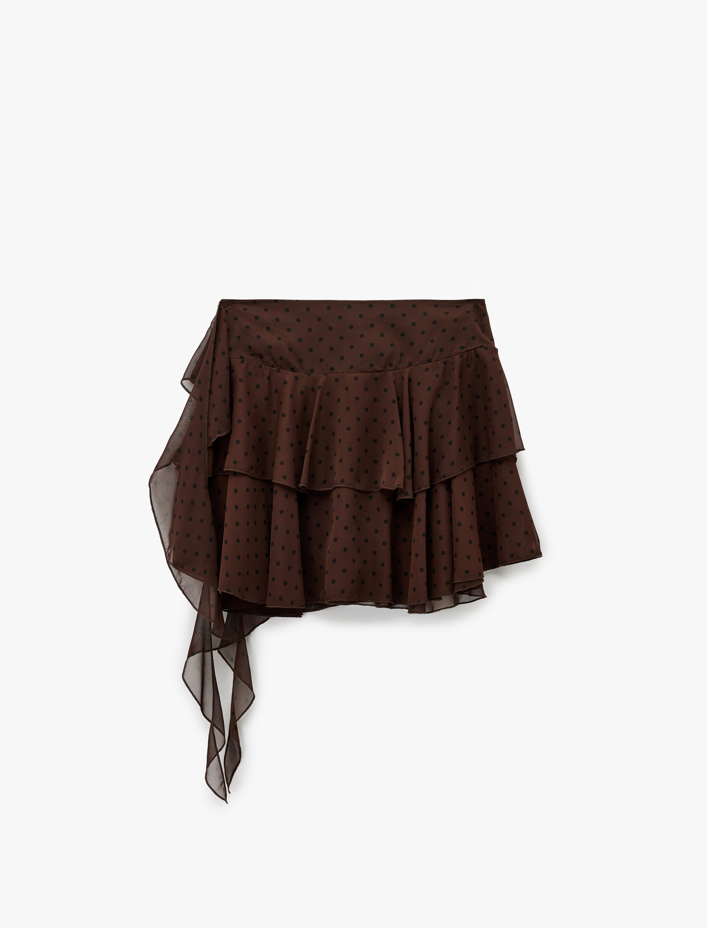   Katlı Volanlı Puantiyeli Mini Şifon Etek