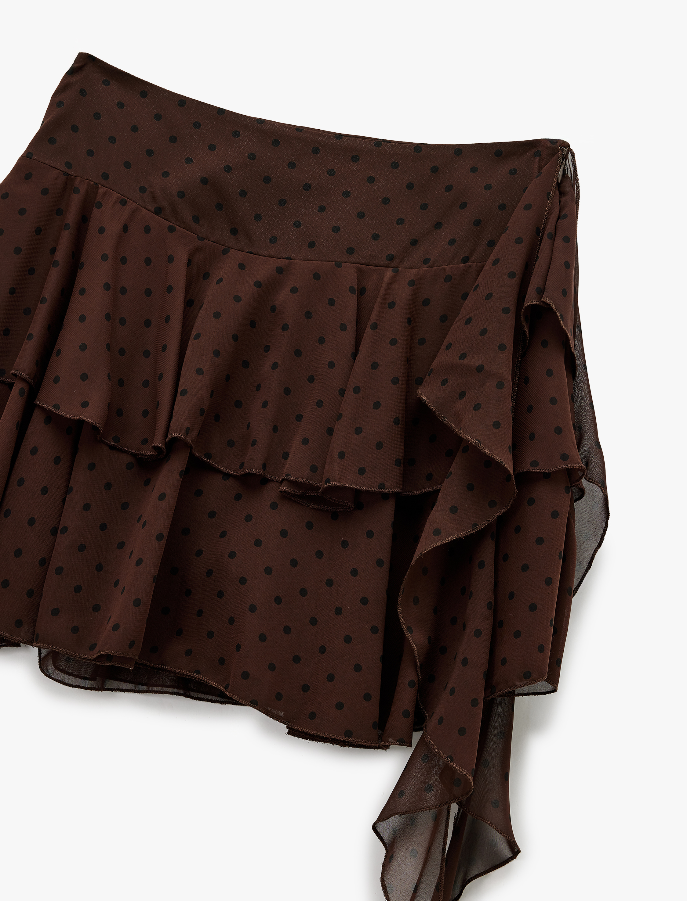   Katlı Volanlı Puantiyeli Mini Şifon Etek