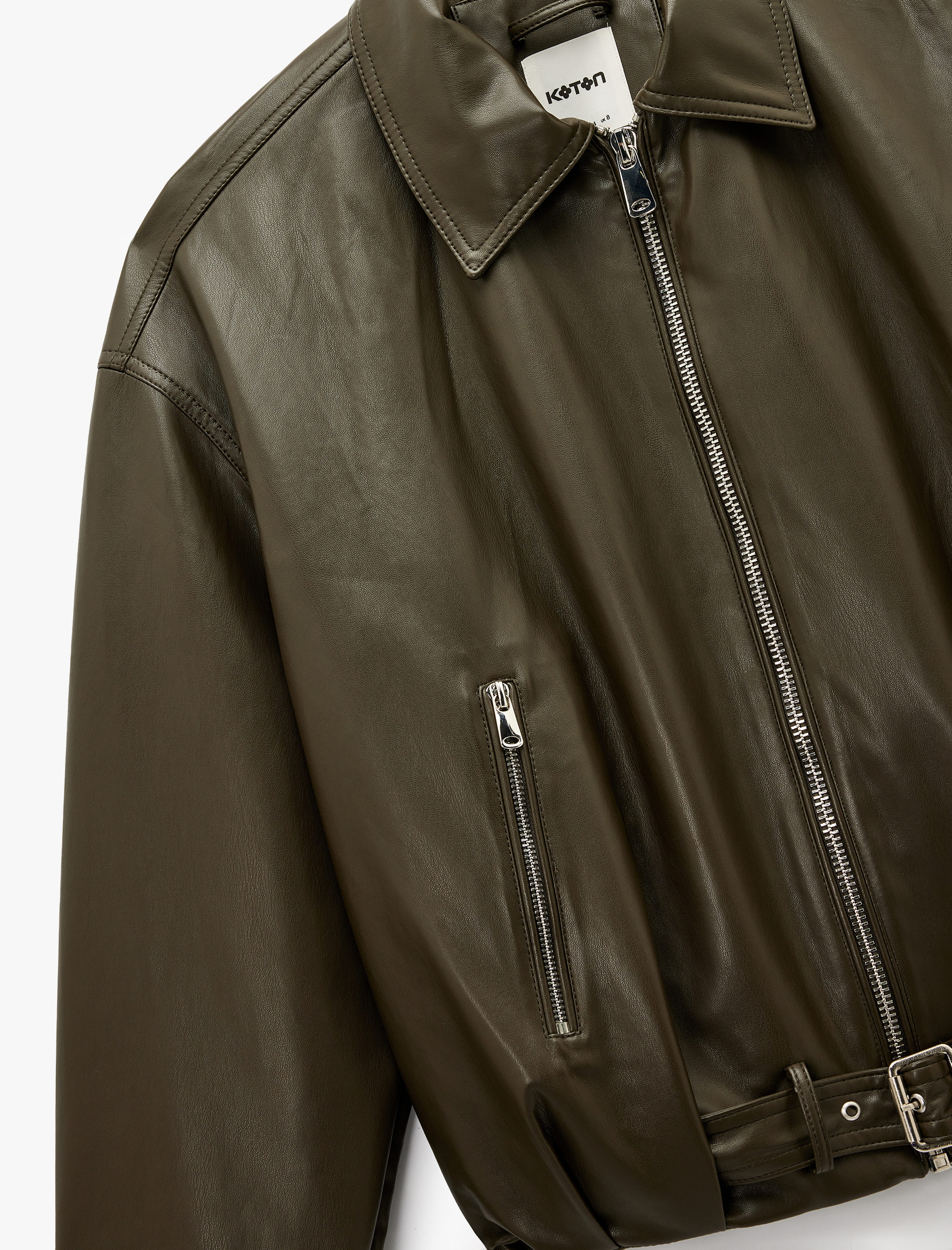   Cepli Fermuarlı Uzun Kollu Oversize Suni Deri Ceket